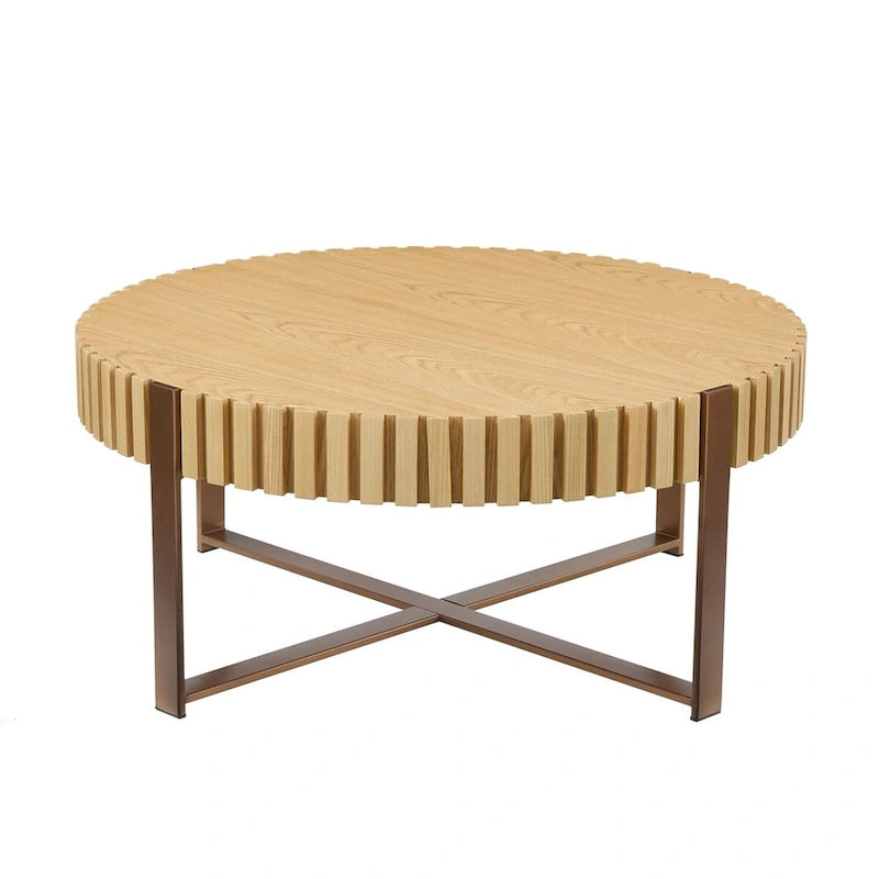 Tavolino da caffè rotondo a tamburo, 80 cm, piano in MDF con base a piedistallo in acciaio inossidabile