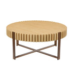 Tavolino da caffè rotondo a tamburo, 80 cm, piano in MDF con base a piedistallo in acciaio inossidabile