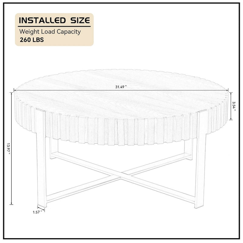 Tavolino da caffè rotondo a tamburo, 80 cm, piano in MDF con base a piedistallo in acciaio inossidabile