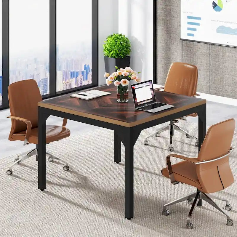 Tavolo da Ufficio Quadrato con Struttura in Metallo, 100 x 100 x 75 cm