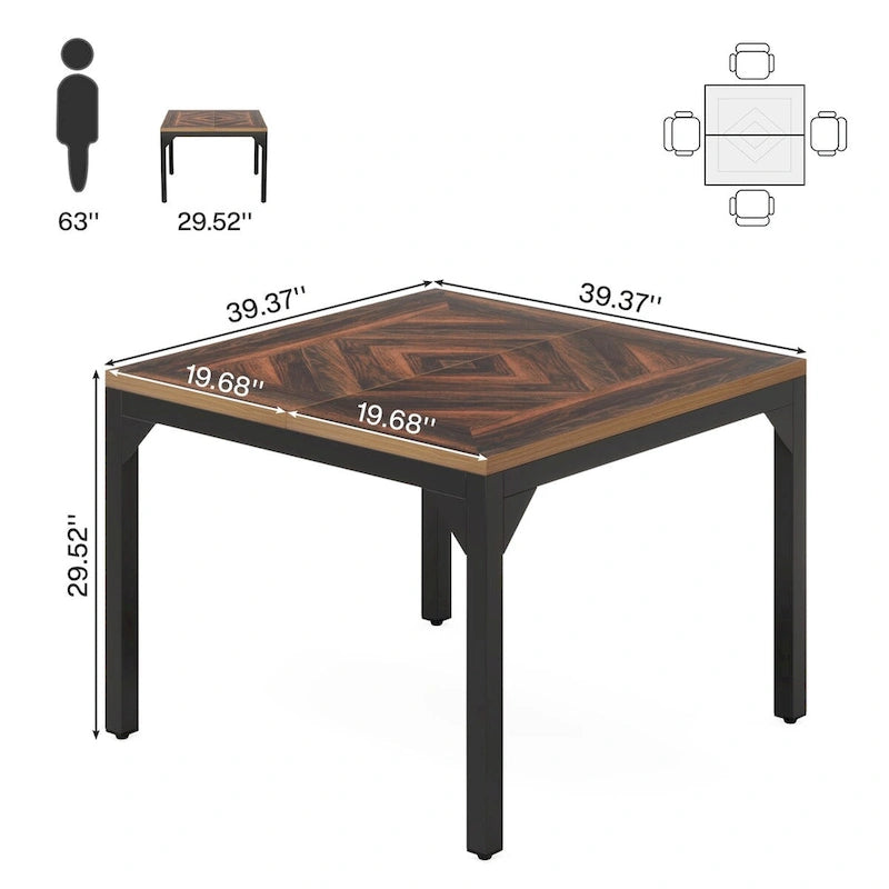 Tavolo da Ufficio Quadrato con Struttura in Metallo, 100 x 100 x 75 cm