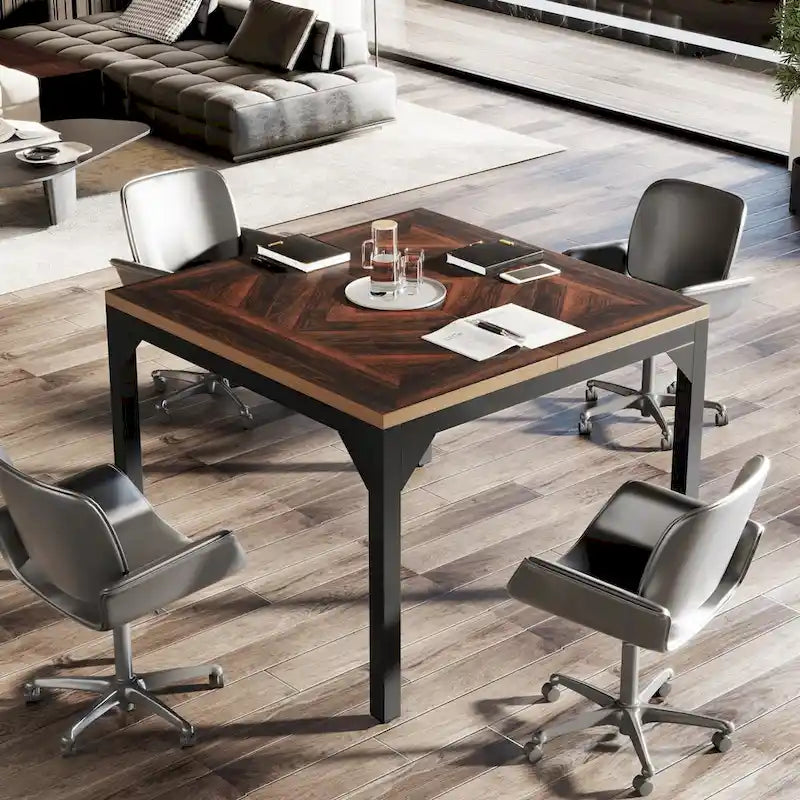 Tavolo da Ufficio Quadrato con Struttura in Metallo, 100 x 100 x 75 cm