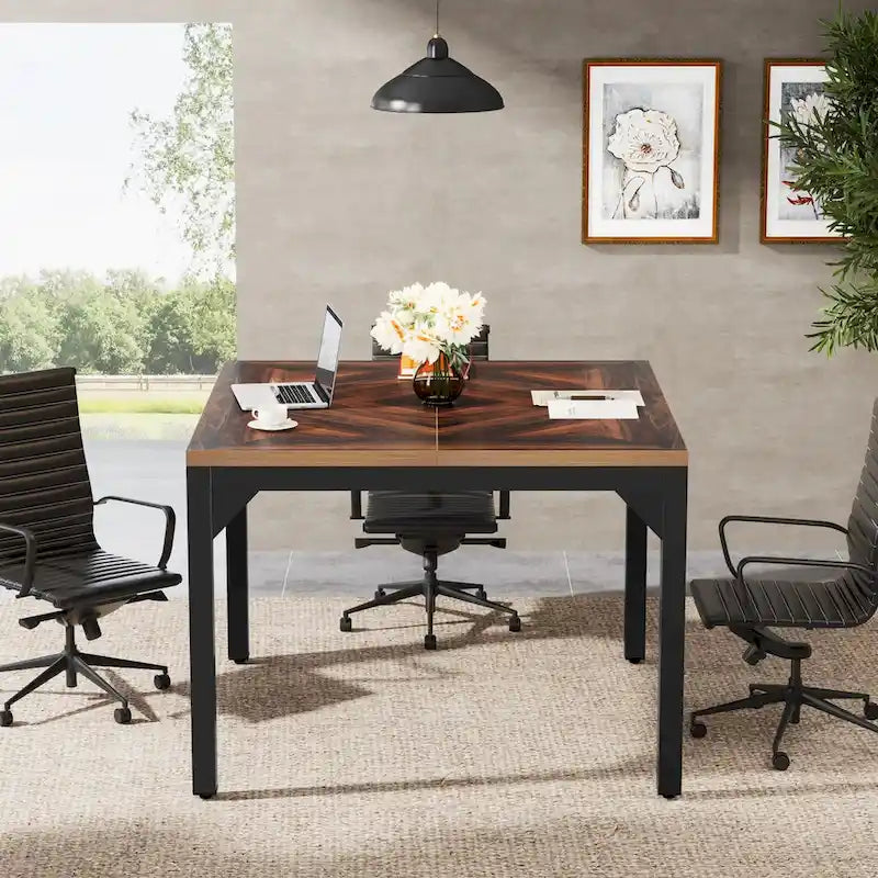 Tavolo da Ufficio Quadrato con Struttura in Metallo, 100 x 100 x 75 cm