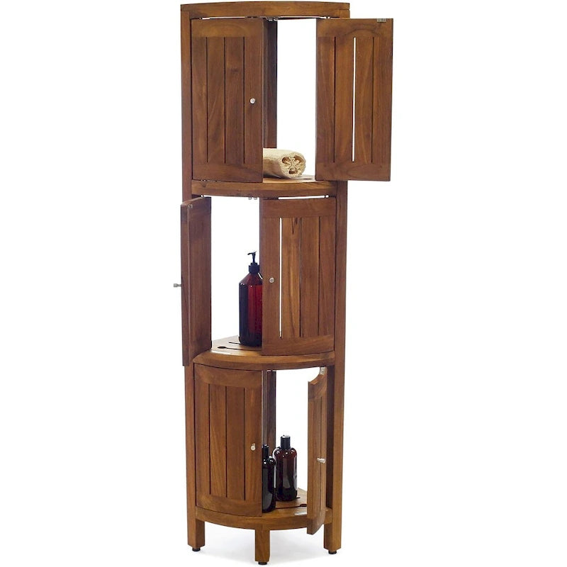 Scaffale angolare in teak per bagno - 3 o 4 ripiani, uso interno/esterno