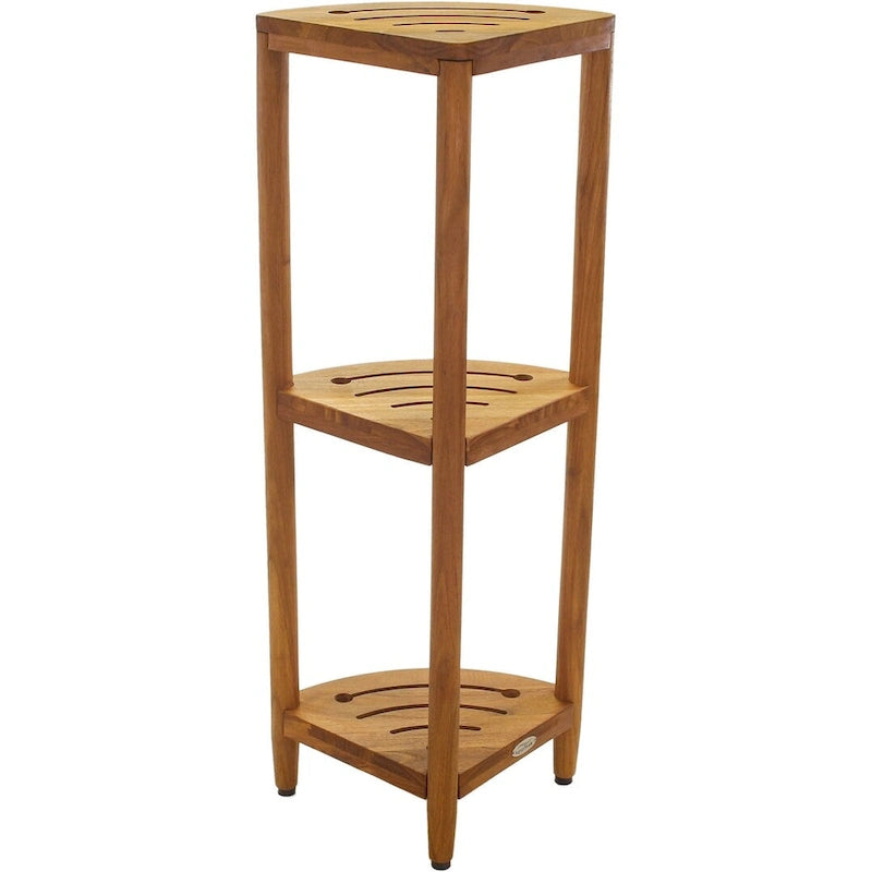 Scaffale angolare in teak per bagno - 3 o 4 ripiani, uso interno/esterno