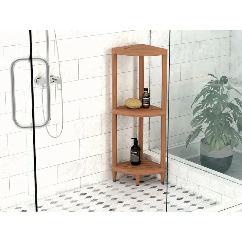 Scaffale angolare in teak per bagno - 3 o 4 ripiani, uso interno/esterno