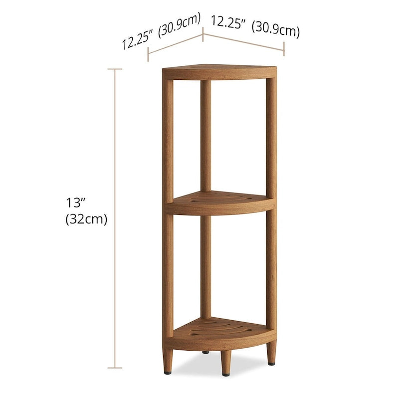 Scaffale angolare in teak per bagno - 3 o 4 ripiani, uso interno/esterno