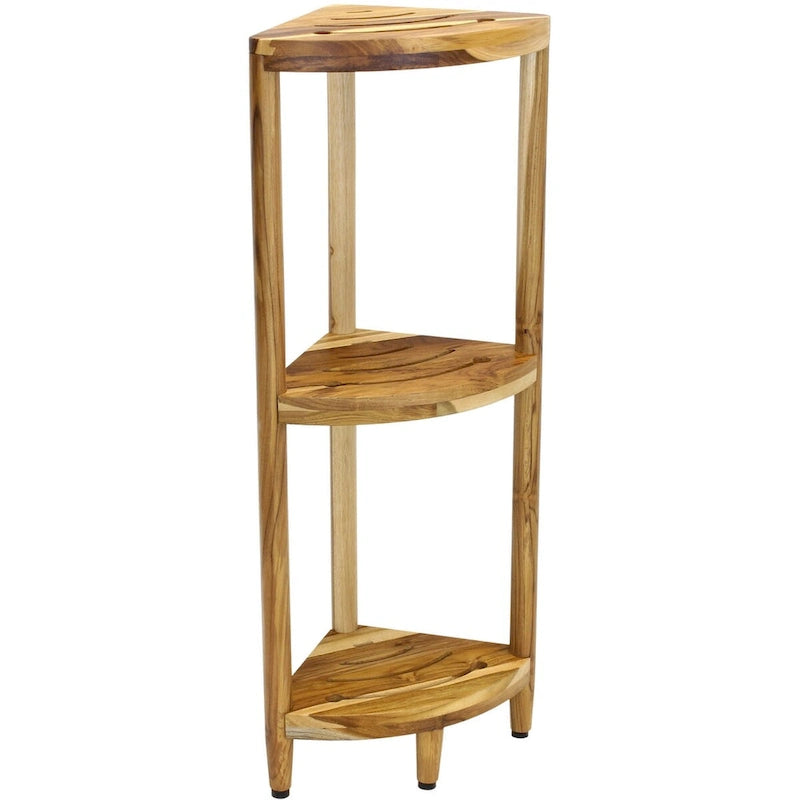 Scaffale angolare in teak per bagno - 3 o 4 ripiani, uso interno/esterno