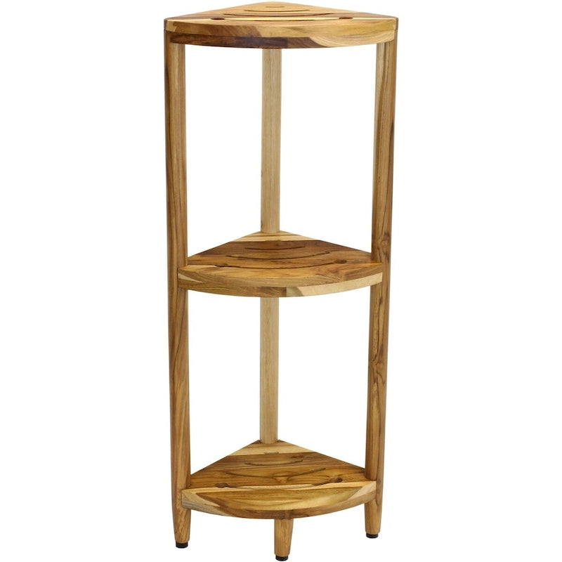 Scaffale angolare in teak per bagno - 3 o 4 ripiani, uso interno/esterno