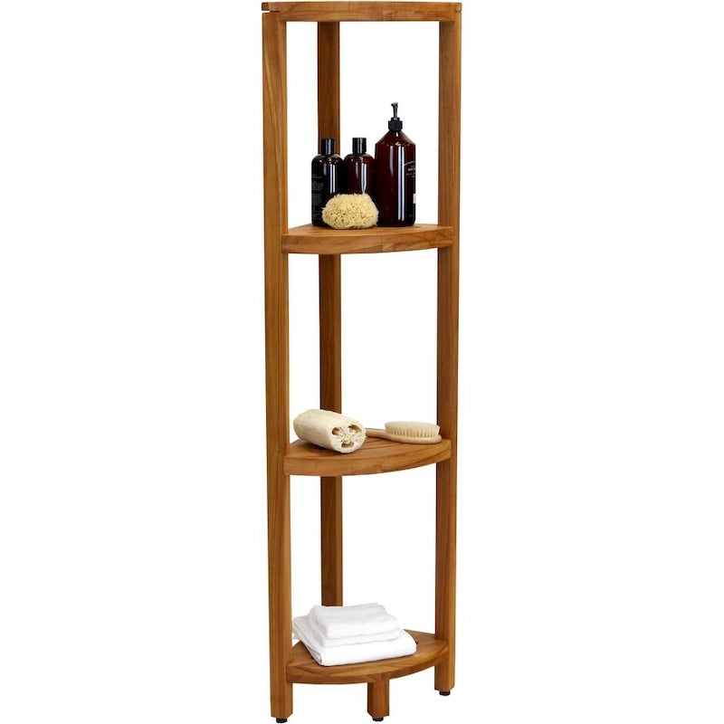 Scaffale angolare in teak per bagno - 3 o 4 ripiani, uso interno/esterno
