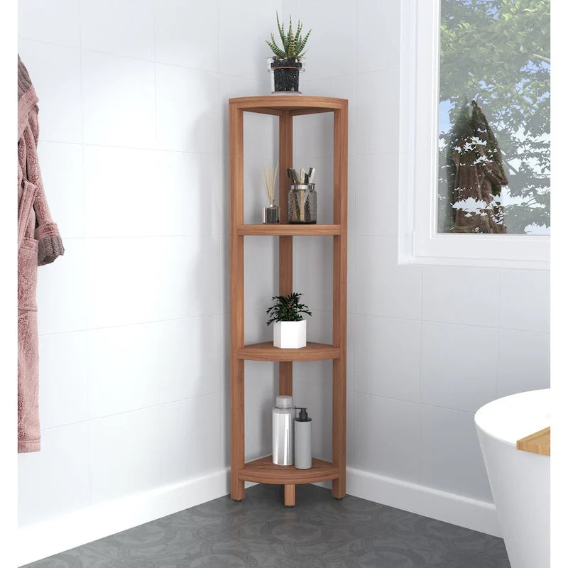 Scaffale angolare in teak per bagno - 3 o 4 ripiani, uso interno/esterno