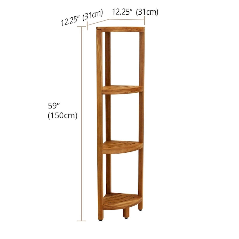 Scaffale angolare in teak per bagno - 3 o 4 ripiani, uso interno/esterno