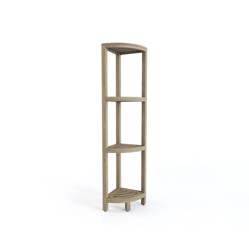 Scaffale angolare in teak per bagno - 3 o 4 ripiani, uso interno/esterno