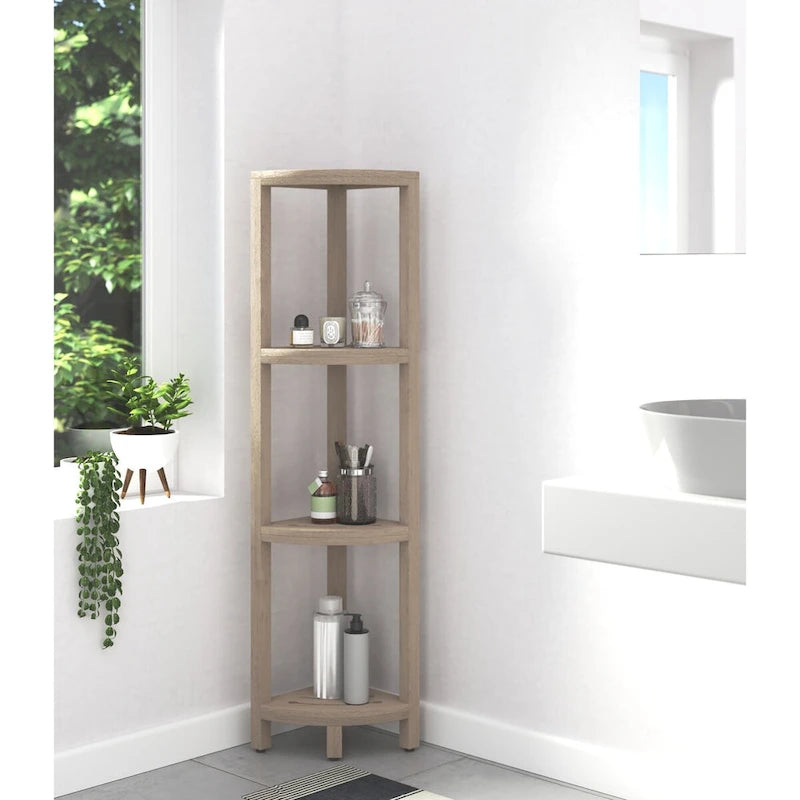 Scaffale angolare in teak per bagno - 3 o 4 ripiani, uso interno/esterno