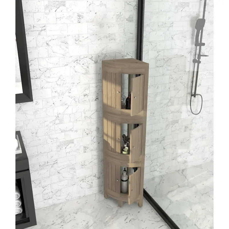 Scaffale angolare in teak per bagno - 3 o 4 ripiani, uso interno/esterno