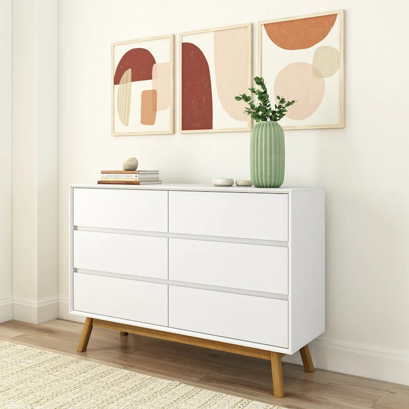 Comò a 6 cassetti in legno massiccio Mid-Century Modern