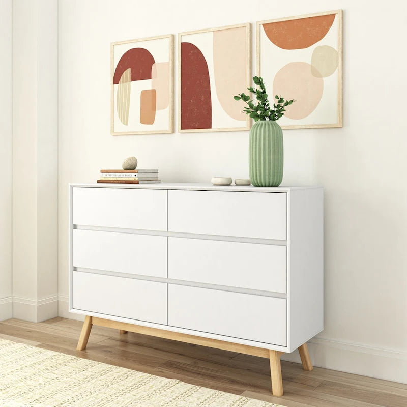 Comò a 6 cassetti in legno massiccio Mid-Century Modern
