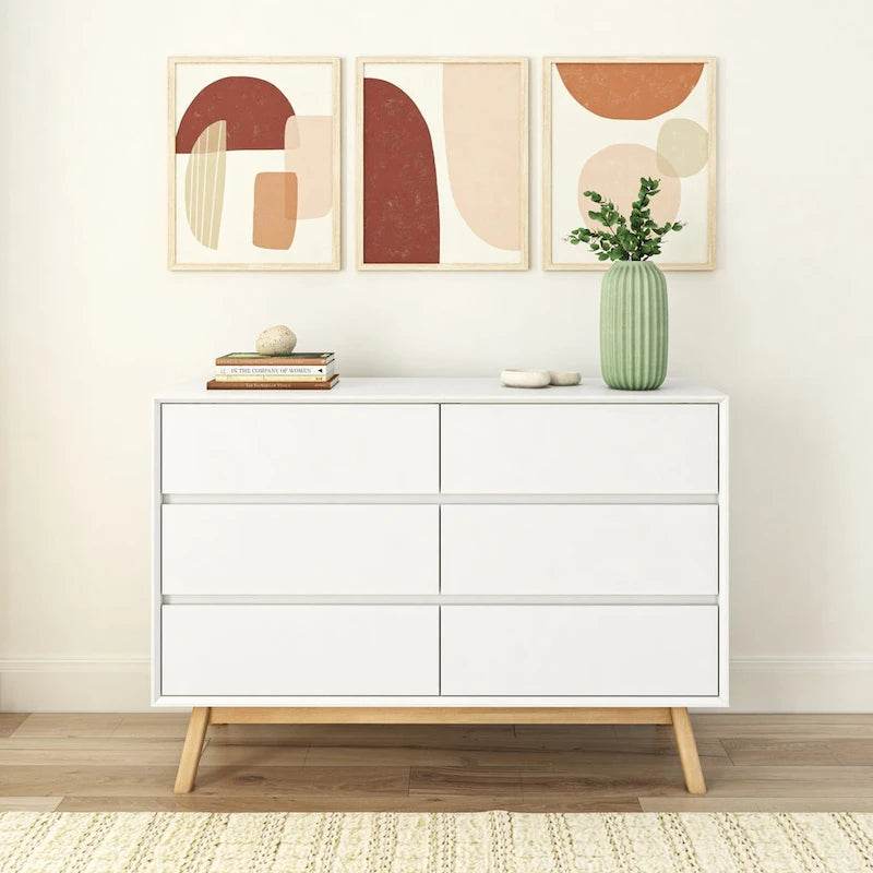 Comò a 6 cassetti in legno massiccio Mid-Century Modern