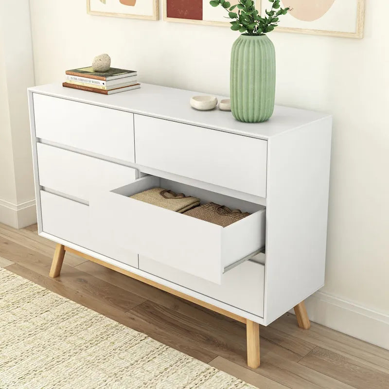 Comò a 6 cassetti in legno massiccio Mid-Century Modern